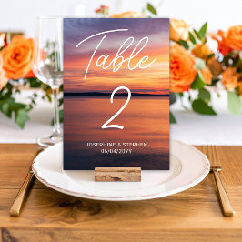 Tarjeta De Mesa Naranja Sunset By A Lake Photo Custom Wedding