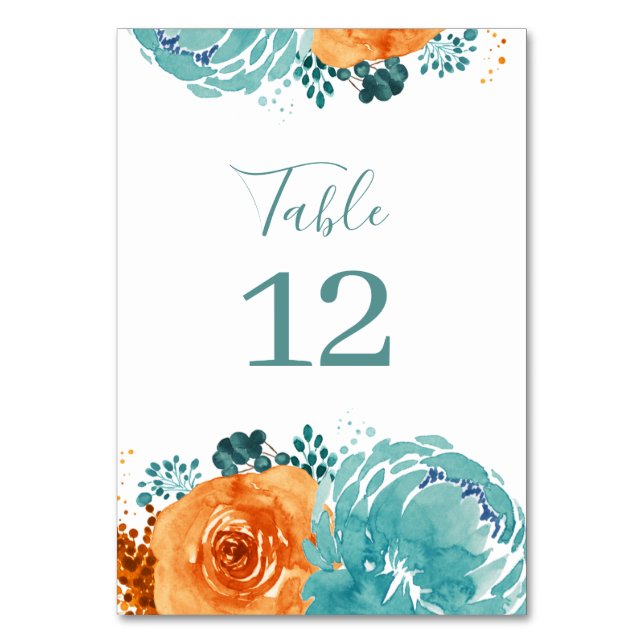 Tarjeta De Mesa Naranja verde azulado Boho Floral terracotta (Anverso)