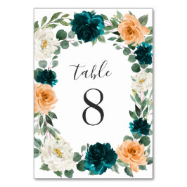 Tarjeta De Mesa Naranja Verde azulado Turquesa Azul Elegante Boda
