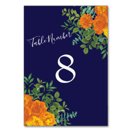 Tarjeta De Mesa Naranja y Boda floral Rosa Blue Peony