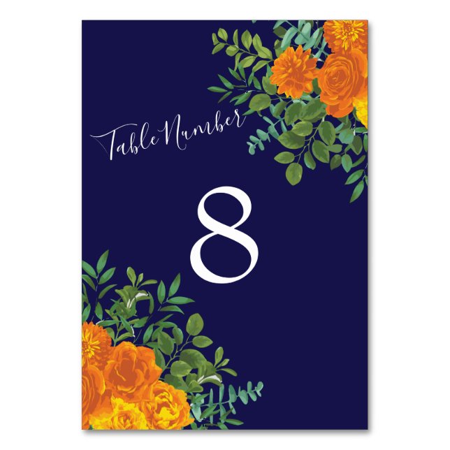 Tarjeta De Mesa Naranja y Boda floral Rosa Blue Peony (Reverso)