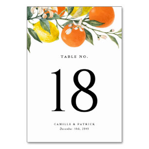 Tarjeta De Mesa Naranjas botánicos y Boda de verano de Lemons