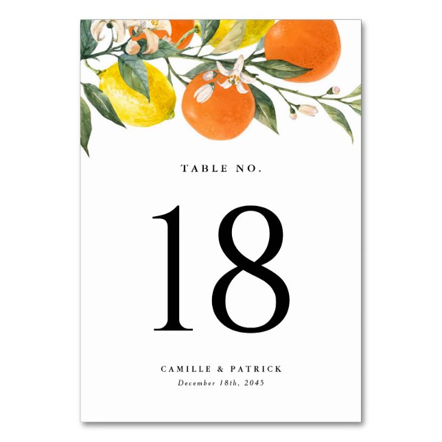 Tarjeta De Mesa Naranjas botánicos y Boda de verano de Lemons (Reverso)