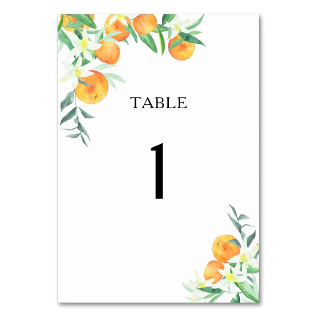 Tarjeta De Mesa Naranjas cítricos - número de tabla boda (Anverso)