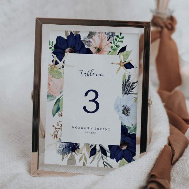 Tarjeta De Mesa Náutica moderna | Número de tabla floral (Subido por el creador)