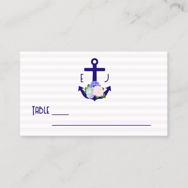Tarjeta De Mesa Nautical Floral Stripes Wedding (Anverso)