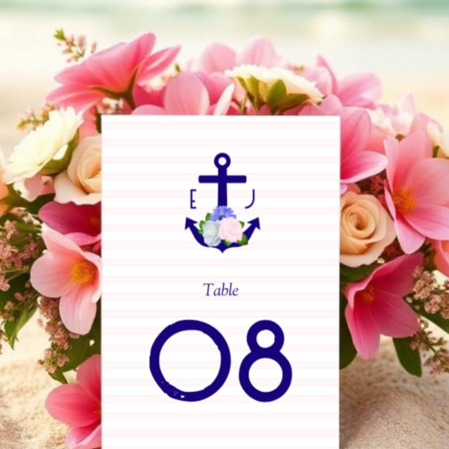 Tarjeta De Mesa Nautical Floral Stripes Wedding (Subido por el creador)