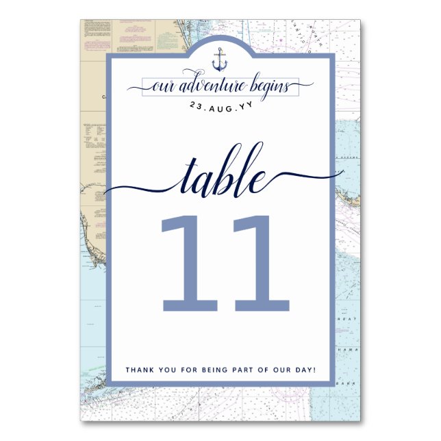Tarjeta De Mesa #Nautical #Florida #Boda (Anverso)