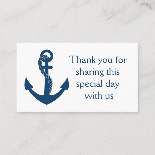 Tarjeta De Mesa Nautical Navy Blue Anchor Gracias Boda (Anverso)