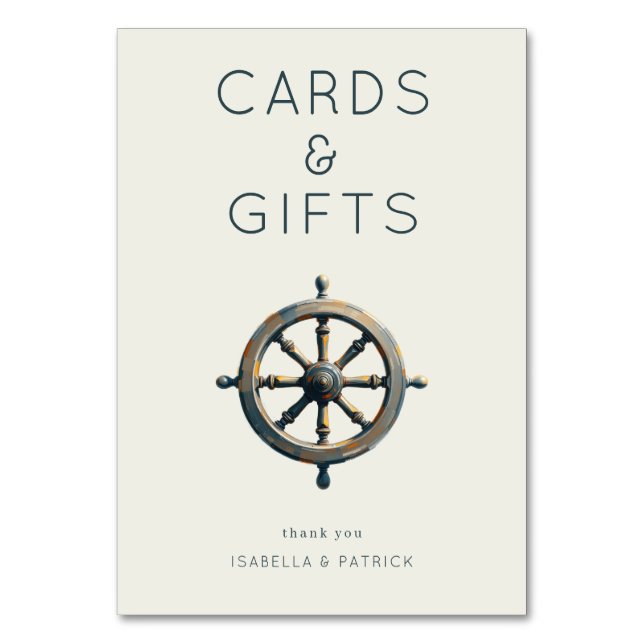 Tarjeta De Mesa Nautical Silver Realistic Ship's Wheel (Anverso)