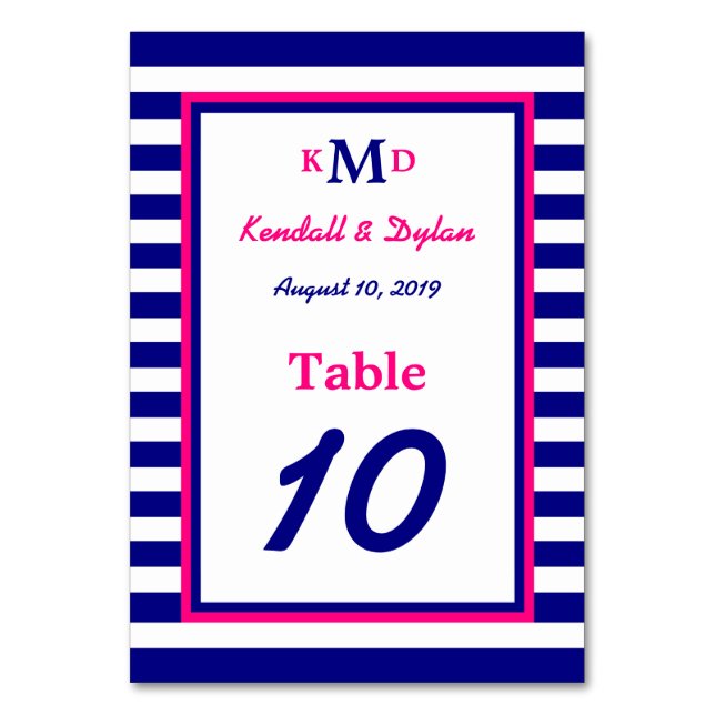 Tarjeta De Mesa Nautical Table Number Navy and Pink (Anverso)
