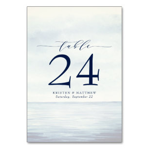 Tarjeta De Mesa Nautical Watercolor Ocean Navy número de tabla azu