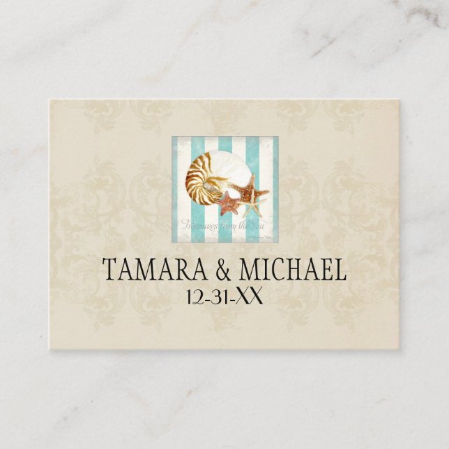 Tarjeta De Mesa Nautilus Shell Ocean Strike Pattern Damask Beach (Anverso)