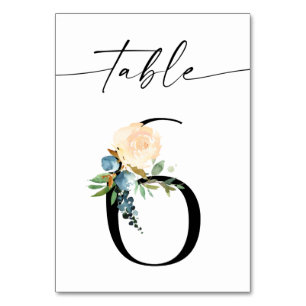 Tarjeta De Mesa Naval, azul turbio y floral rosa número 6