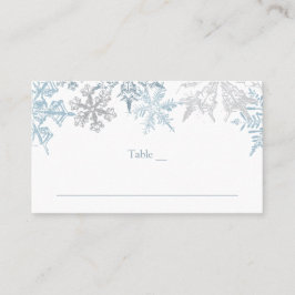 Tarjeta De Mesa Navidades Boda de copos de nieve azul plateado