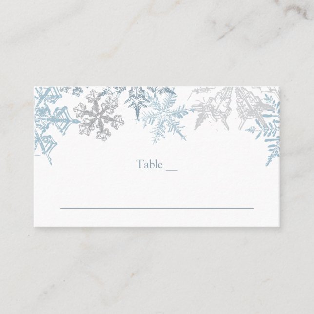 Tarjeta De Mesa Navidades Boda de copos de nieve azul plateado (Anverso)