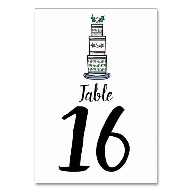 Tarjeta De Mesa Navidades Boda Ilustracion Pastel (Anverso)