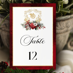 Tarjeta De Mesa Navidades clásicos Escudo floral Monograma Boda