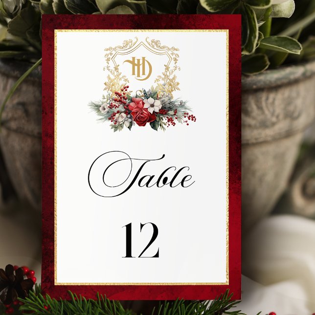 Tarjeta De Mesa Navidades clásicos Escudo floral Monograma Boda (Subido por el creador)