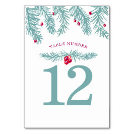 Tarjeta De Mesa Navidades de bayas rojas de abeto verde azul de fi