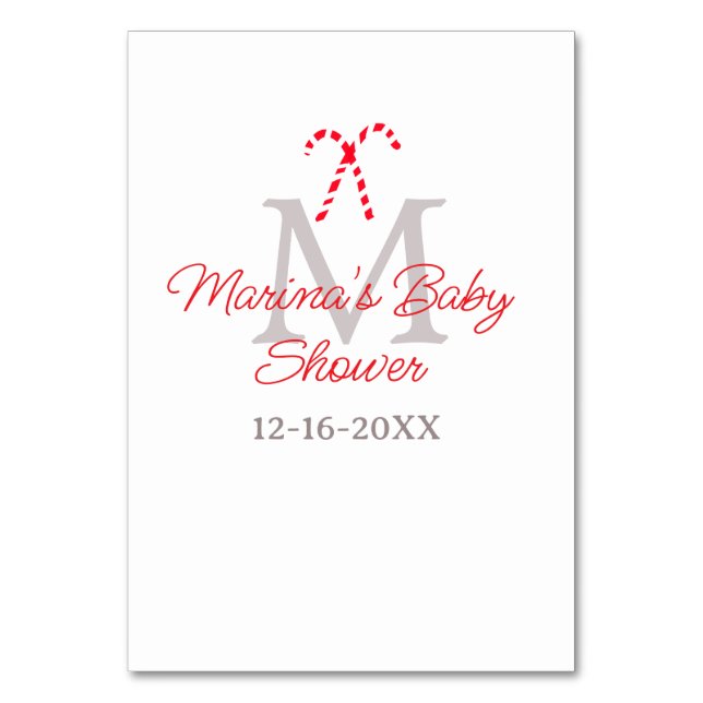 Tarjeta De Mesa Navidades de caña de caramelo para bebés monograma (Anverso)