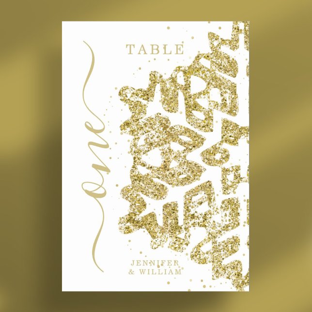 Tarjeta De Mesa Navidades de invierno modernos Boda Gold (Modern Winter Christmas Holiday Wedding Gold Table Number)