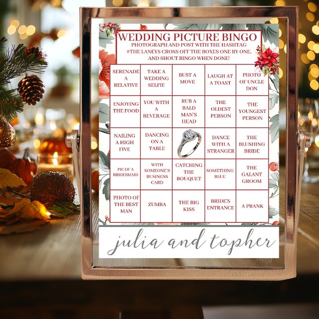 Tarjeta De Mesa Navidades de moda Boda Pic Bingo Tabletop Rótulo (Christmas Wedding Picture Bingo Reception Tabletop  Games)