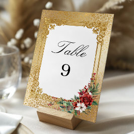 Tarjeta De Mesa Navidades de Opulencia Dorada Boda Floral