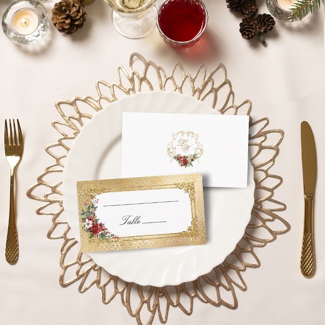 Tarjeta De Mesa Navidades de Opulencia Dorada Boda Floral (Subido por el creador)