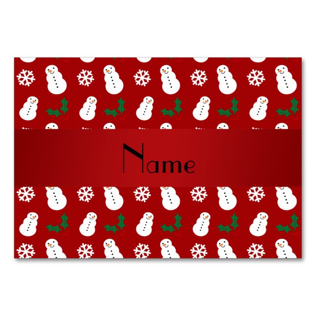 Tarjeta De Mesa Navidades de snowman rojo con nombre personalizado (Anverso)