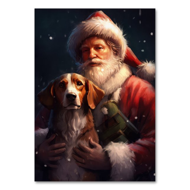 Tarjeta De Mesa Navidades del Foxhound Santa Claus en inglés (Anverso)