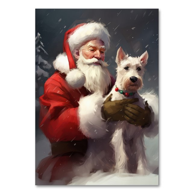 Tarjeta De Mesa Navidades festivos de Wire Fox Terrier Santa Claus (Anverso)