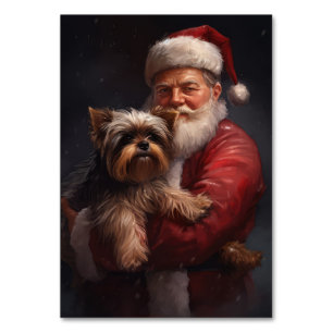 Tarjeta De Mesa Navidades festivos de Yorkshire Terrier Santa Clau