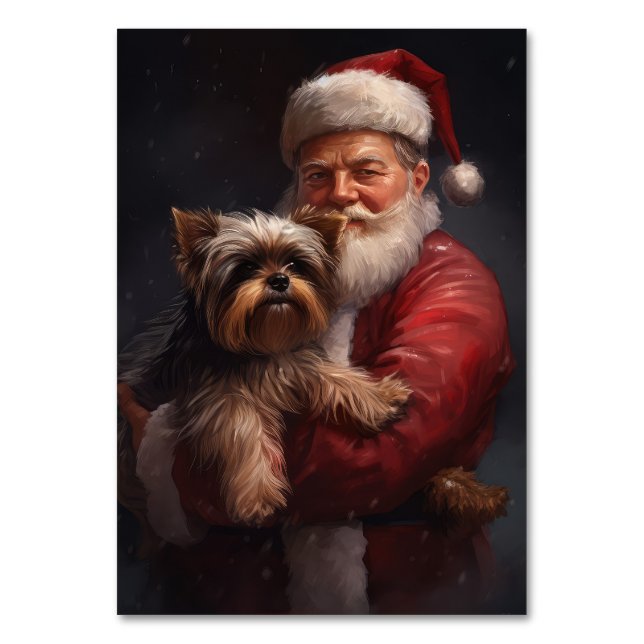 Tarjeta De Mesa Navidades festivos de Yorkshire Terrier Santa Clau (Anverso)