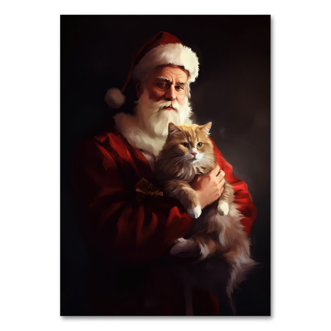 Tarjeta De Mesa Navidades festivos del gato de Angora Santa Claus (Anverso)