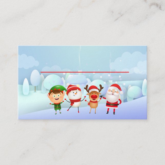 Tarjeta De Mesa Navidades Fiesta Santa Claus, Rudolph Snowman Elf (Anverso)