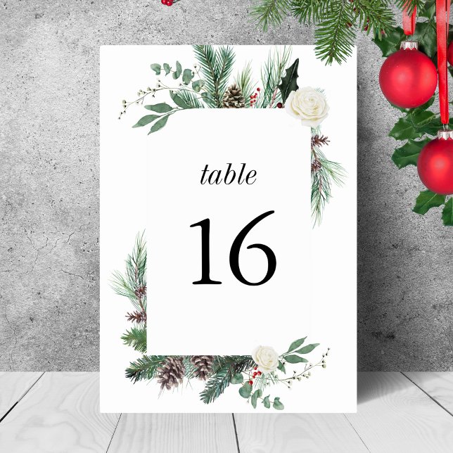 Tarjeta De Mesa Navidades Floral Pino Moderno Elegante Número de M (Subido por el creador)