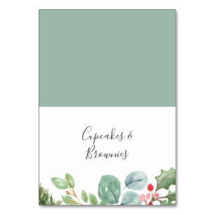 Tarjeta De Mesa Navidades Greenery y las etiquetas de los alimento