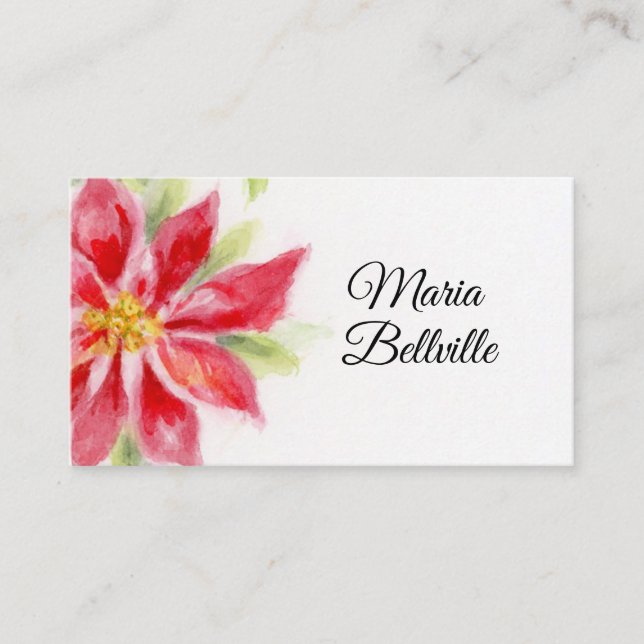 Tarjeta De Mesa Navidades Poinsettia Watercolor Flat Place Card (Anverso)
