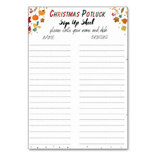 Tarjeta De Mesa Navidades Potluck Rótulo arriba Hoja, forma Potluc