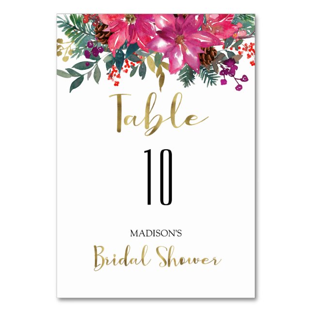 Tarjeta De Mesa Navidades rosados de Poinsettia (Anverso)