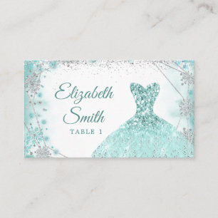 Tarjeta De Mesa Navidades verde azulados de copos de nieve Quincea