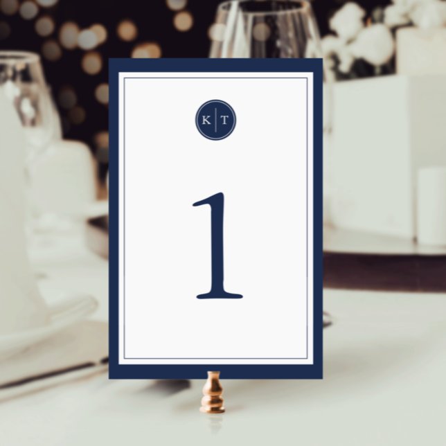 Tarjeta De Mesa Navy and White Monogram Table Number Card (Subido por el creador)