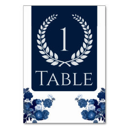 Tarjeta De Mesa Navy Blue and Floral Table Number with Color Block