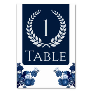 Tarjeta De Mesa Navy Blue and Floral Table Number with Color Block
