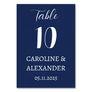 Tarjeta De Mesa Navy Blue Elegant Moderno Boda simple
