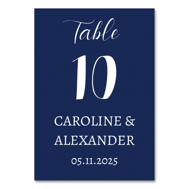 Tarjeta De Mesa Navy Blue Elegant Moderno Boda simple (Anverso)