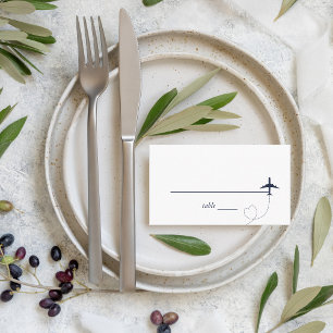 Tarjeta De Mesa Navy Blue Plane Heart Travel Destination Wedding