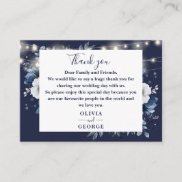 Tarjeta De Mesa Navy Blue String Lights Floral Boda Gracias