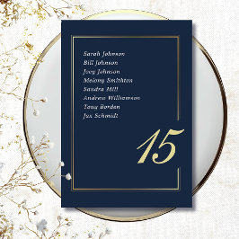 Tarjeta De Mesa Navy Gold Minimal Border Script Typography Wedding